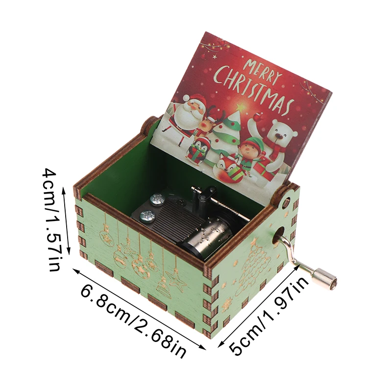 Xmas Wooden Hand Crank Music Box Halloween Merry Christmas Decoration Home Christmas Birthday New Year Gift