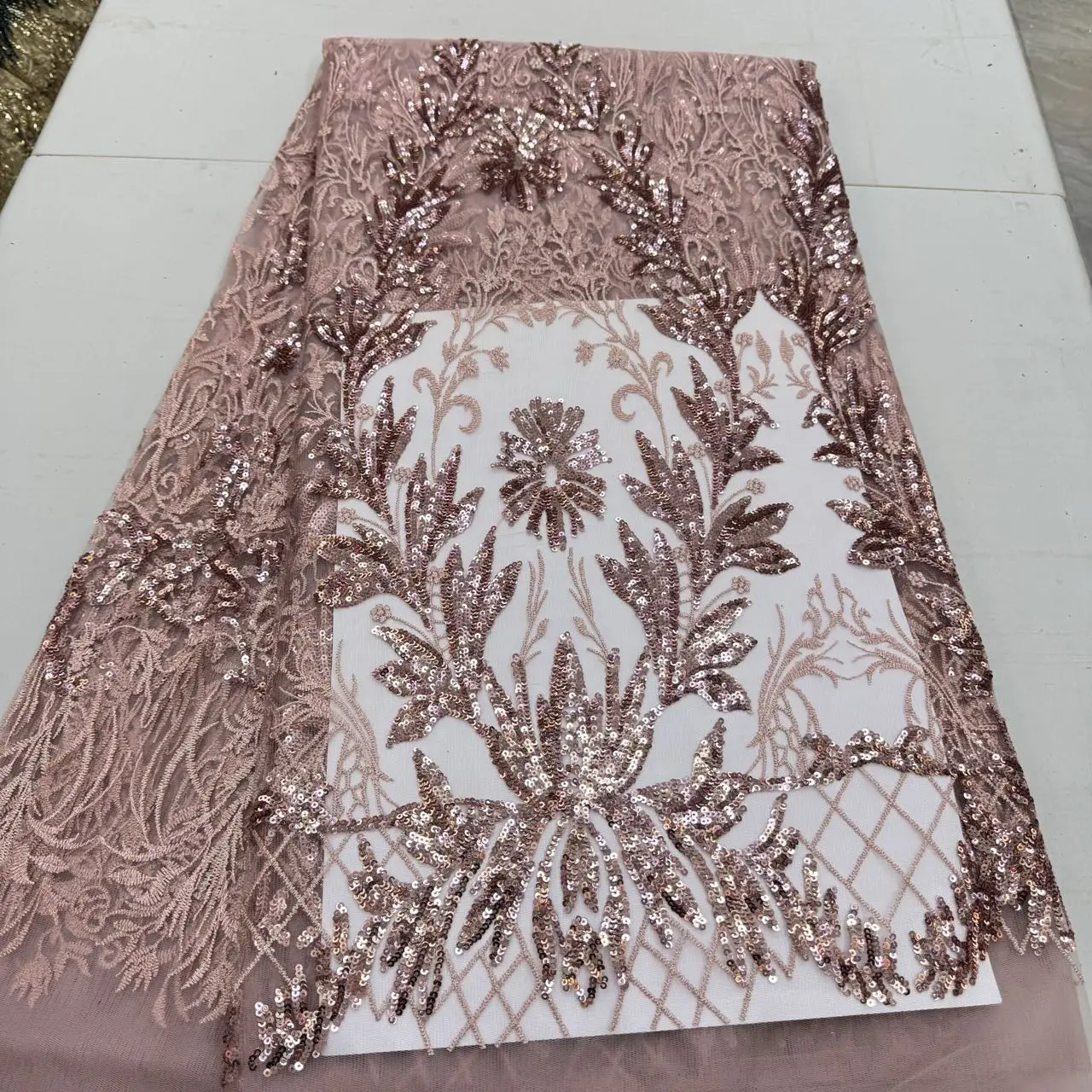 

НОВАЯ Премиальная Нигерийская Кружевная Ткань (5 ярдов) - Роскошный Вышитый Гипюр с Пайетками для Свадебных/Нарядных Платьев, Африканский Дизайн