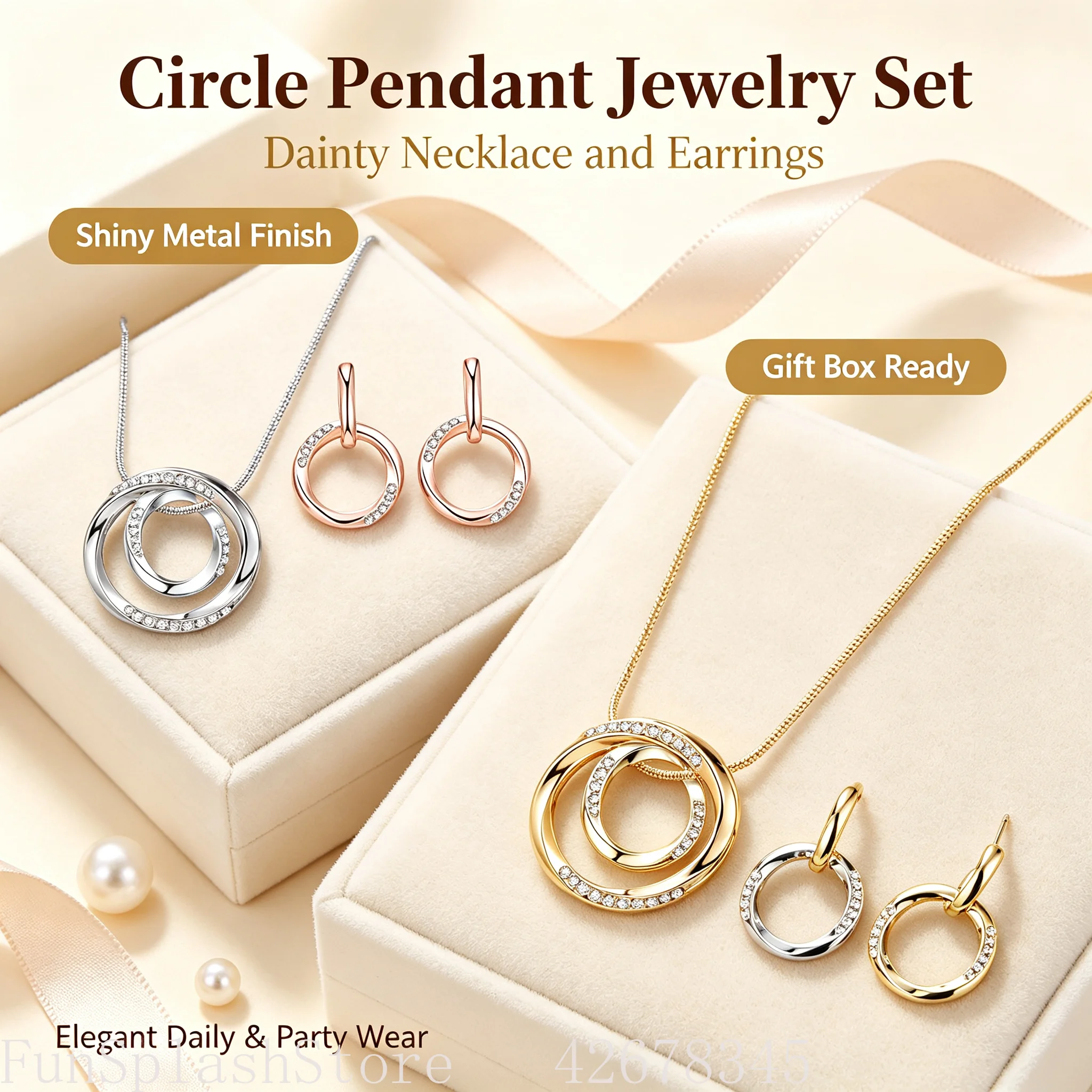 Women Rhinestone Mobius Band Jewelry Set, Geometric Round Pendant Necklace & Earrings, Fashion Sparkling Ornament Gift for Her