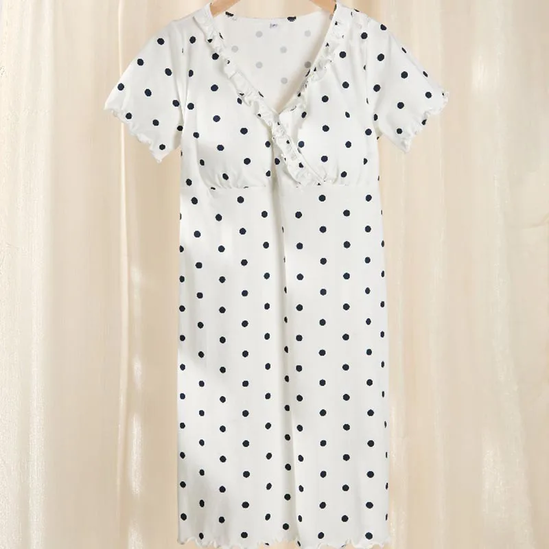 Maternity Summer Nightgown Cotton Padded Lightweight Short-Sleeve Summer Nursing Nightgown