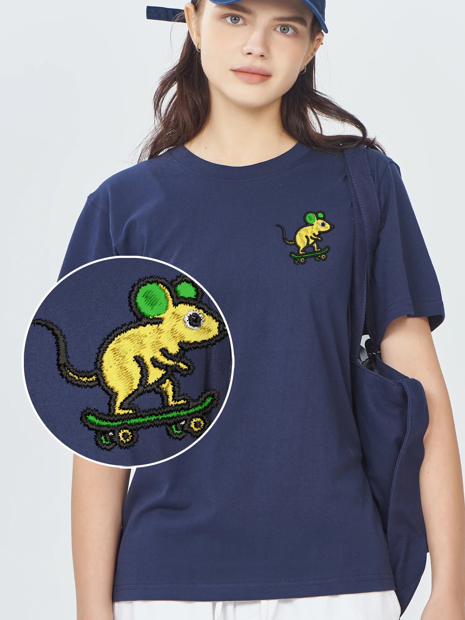 

Skateboarding Mouse Embroidered Tees Luxury Designer Cotton Breathable Funny Animals Embroidery Clothes For Men Women