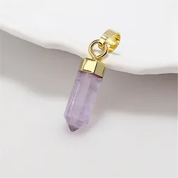FUWO 1Pcs Natural Amethyst Hexagonal Prism Pendant,Golden/Silvery Plated Crystal Accessories For Women DIY Jewelry Making PD125A