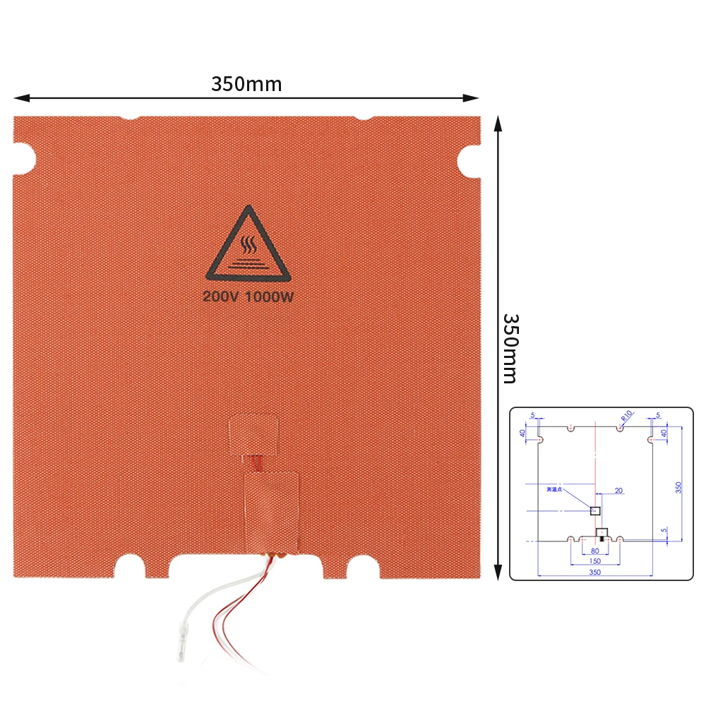 FYSETC 300*300 350*350mm Almofada de Aquecimento de Cama Aquecida De Silicone Perfurada 220V 750W/1000W 3D Printer Silicone Heater