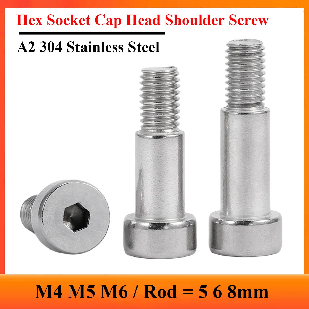 2/5/10/20pcs M4 M5 M6 304 Stainless Steel Hex Hexagon Socket Cap Head Shoulder Roller Bearing Screw Allen Bolts Rod = 5 6 8mm