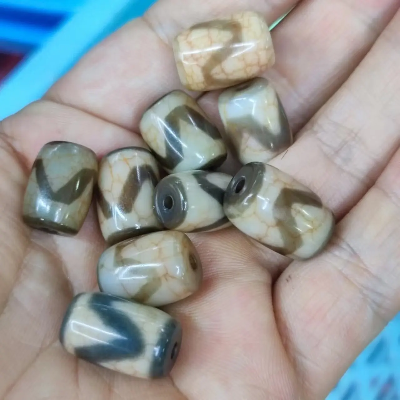 

10pcs/lot rare pure gray tone tooth topaz bloodshot tiger tooth agate dzi handmade barrel beads necklace weathered pattern diy