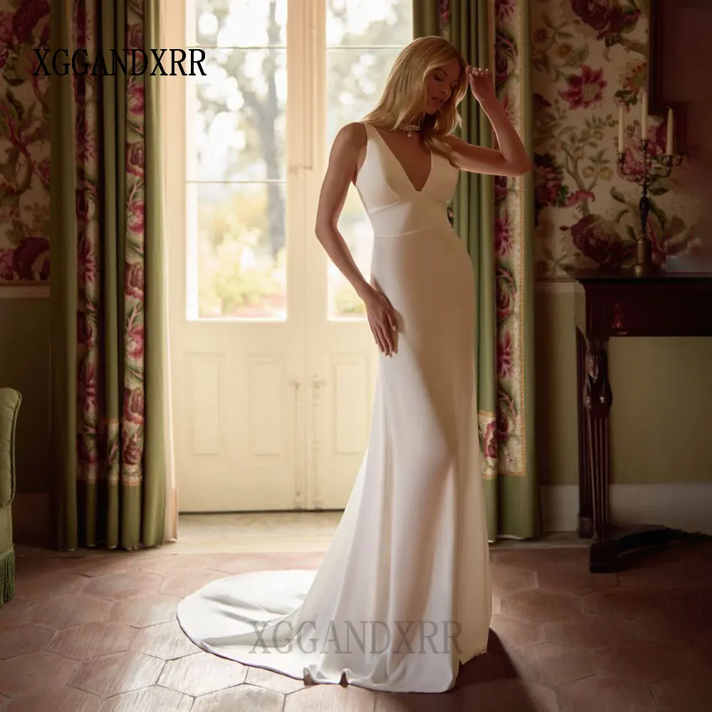 Customized V Neck Mermaid Wedding Dress 2026 Sheath Beach Bridal Dresses Back See Through Party Gown Woman Vestidos De Novia