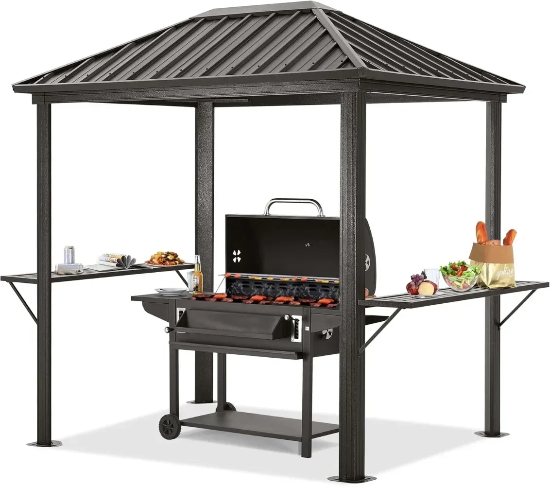 

Grill Hardtop Gazebo 6x8 - Outdoor Metal Hard Top Gazebo, Permanent Galvanized Steel BBQ Gazebo Aluminum Framed Pavilion with