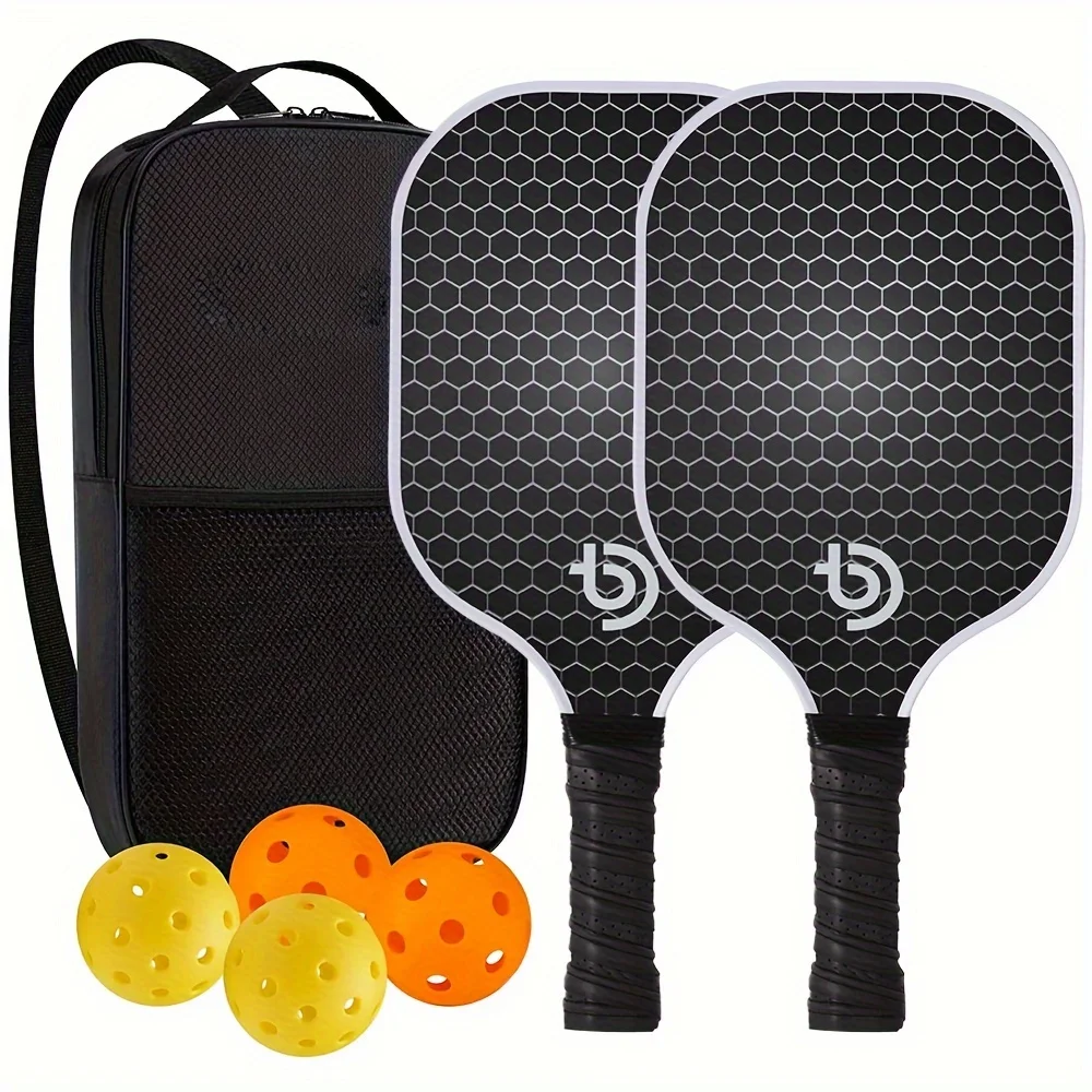 1 Set Carbon Fiber Pickleball Paddles, Honeycomb Paddles, Outdoor Sports, Including 2pcs Pickleball Paddles, 4pcs Balls, 1pc Bag