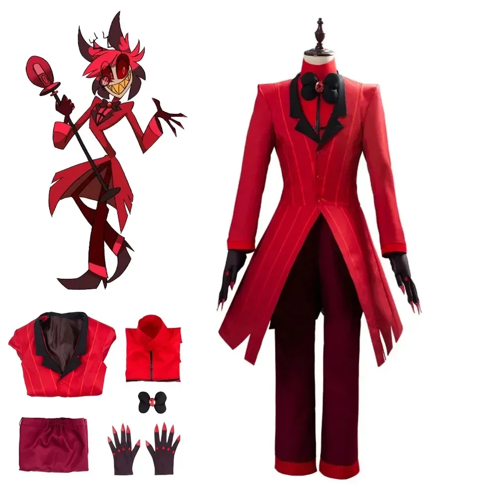 Anime Hazbin Cosplay Hotel ALASTOR Cosplay Costumes Women Men Red Uniform Coat Pants Shirt Tie Gloves Halloween Carnival Clothes