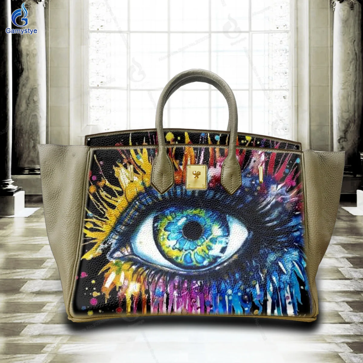 

Women Bags Top-Handle Bags Cross Body Bags Bolsas Marcas Watercolor Eye Print 100% Real Cowhide Leather Hand Draw Customize Art