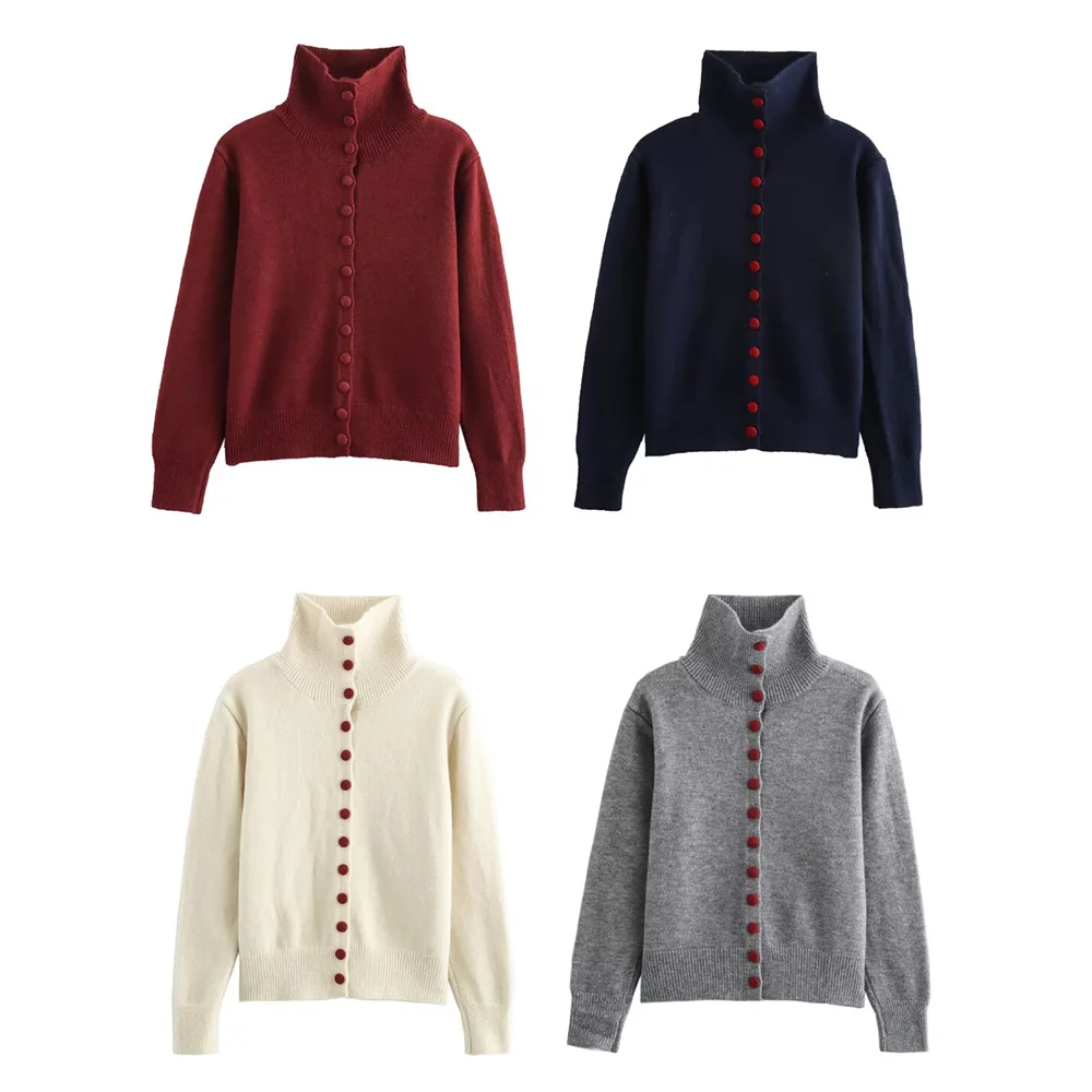 

UNIZERA свободные пуговицы с длинными рукавами и воротником-стойкой, четырехцветный вязаный кардиган, женский зимний новый стиль