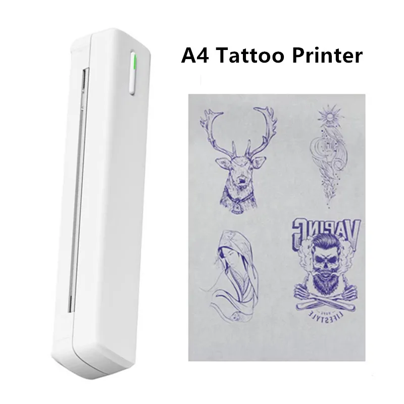 Portable Bluetooth A4 Tattoo Stencil Transfer Paper Printer Office Files PDF Photo Thermal Printer Compatible with Android & IOS