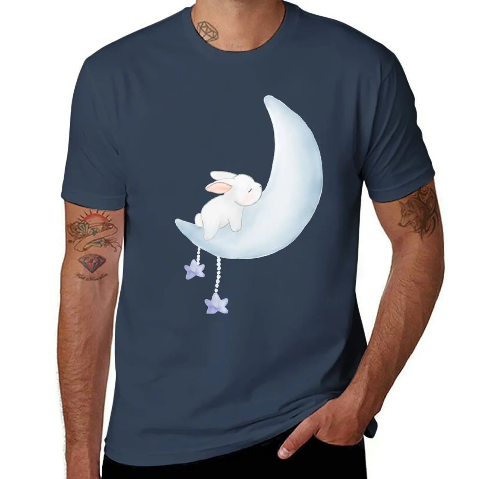 Sleeping bunny in blue moon T-Shirt Soft Touch Basic Cotton T-Shirt