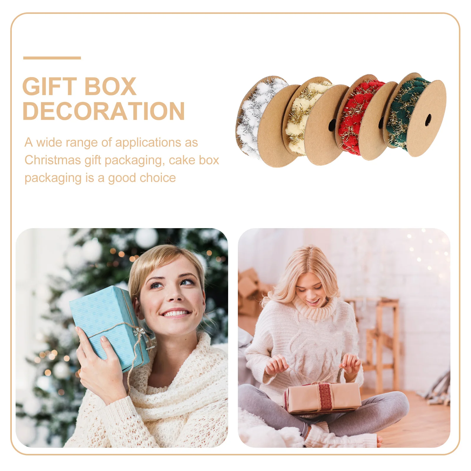 4 لفات عيد الميلاد بهرج الشريط الإبداعية كرة صوف شرائط شجرة عيد الميلاد زينة هدية لوازم التعبئة عيد الميلاد بهرج الشريط #1