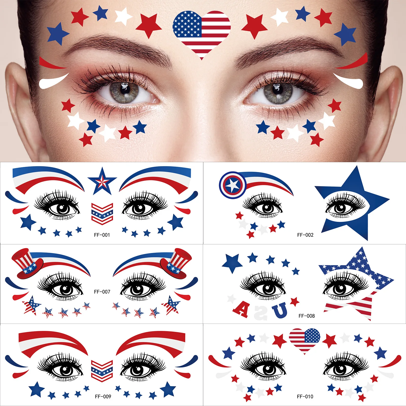 

Independence Day Theme Face Tattoo with American Flag USA Painted Party Party Waterproof Temporary Body Art Stickers Decoration