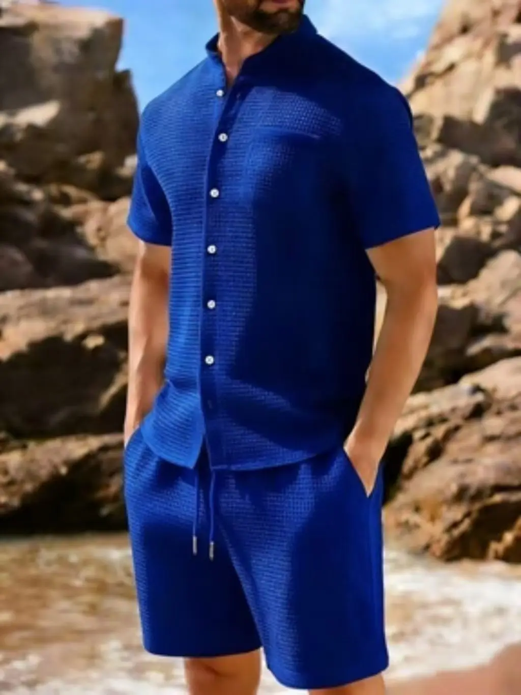 8 colors European and American new summer men's fashion pure color casual blended short-sleeved T-shirt shorts suit S-3XL size
