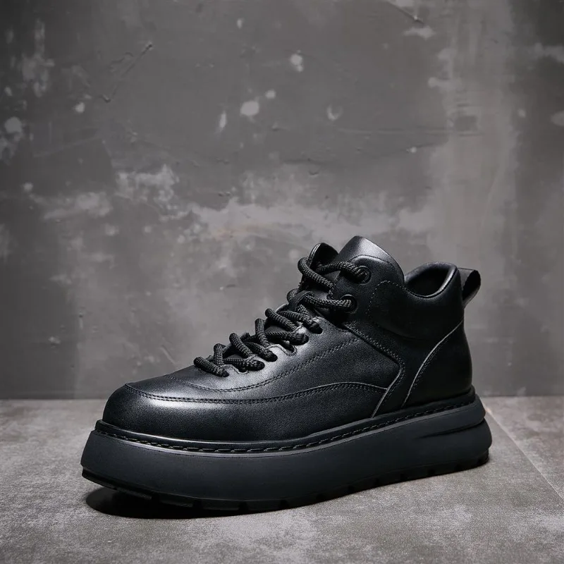 

Designer Shoes Men's Genuine Leather High Top Oxfords Casual Work Leather Shoes Male Height Increasing Thick Sole Sneakers