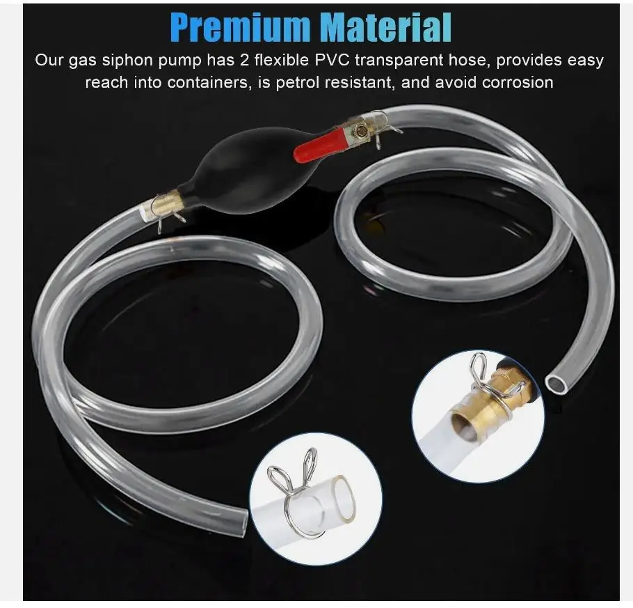 Multifunctional Car Gas Transfer Siphon Pump Siphone Hose Oil Water Fuel Transfer Hand Pump Metal Hose Clamp Leakproof