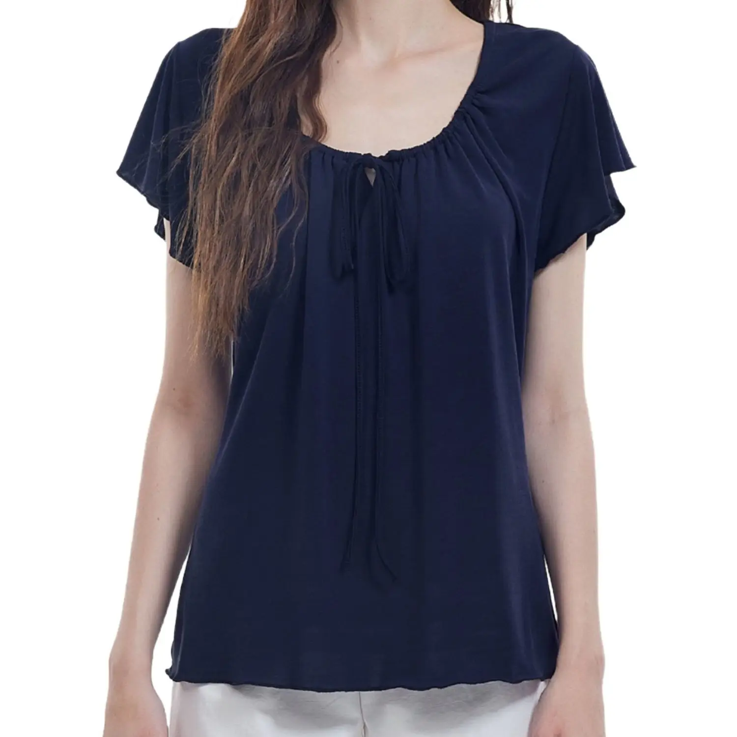 Summer T-shirt Pleated Tie Slimming Short Sleeve Waist Cinching Korean Top For Women