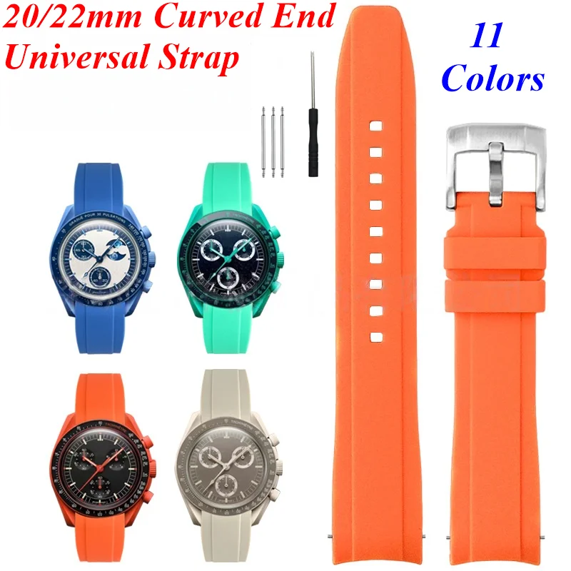 20mm Curved End Watch Strap For Omega × Swatch Moonswatch Silicone Rubber Relox Submariner 300 Watchband Universal 22mm Bracelet
