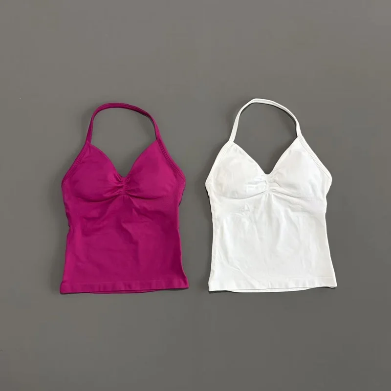 HISTELLO Df Dupe تأثير الخطوط الطويلة Strappy سترة يوجا امرأة عارية الذراعين تانك القمم الرياضة اللياقة البدنية حمالات الصدر الجري تجريب الصالة الرياضية الرسن