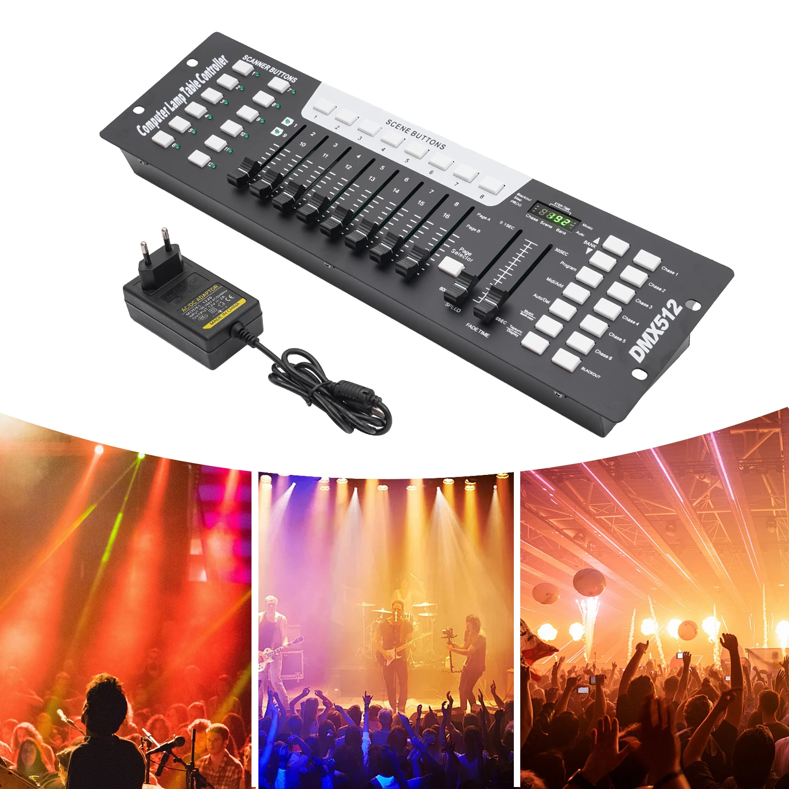 DMX512 Stage Light Controller with Power Adapter 192CH Light Emitting Diode 16 Channels for DJ Party