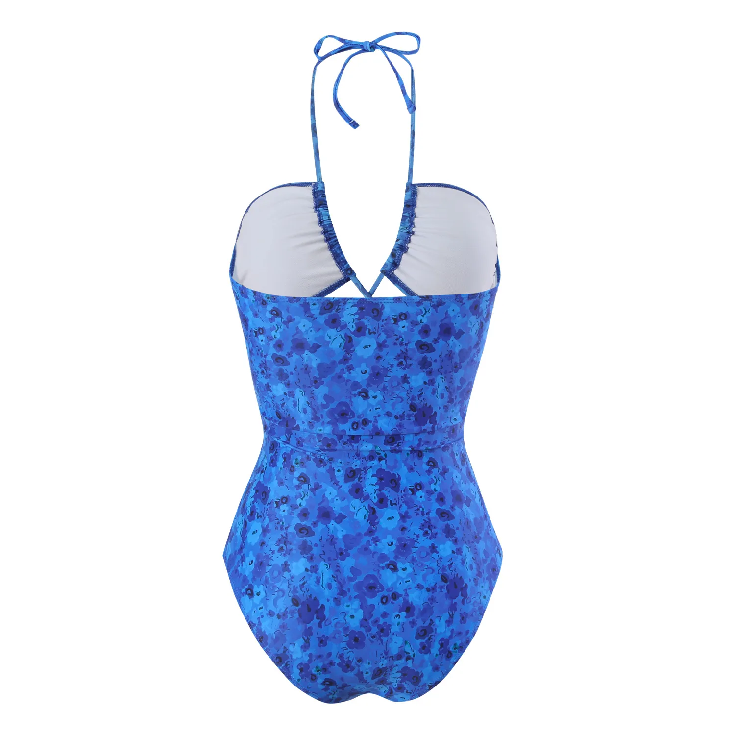 Maillot de bain une pièce à fleurs bleues pour femmes, Sexy, croisé, col licou, découpe, contrôle du ventre, Monokini, réglable, pour la plage