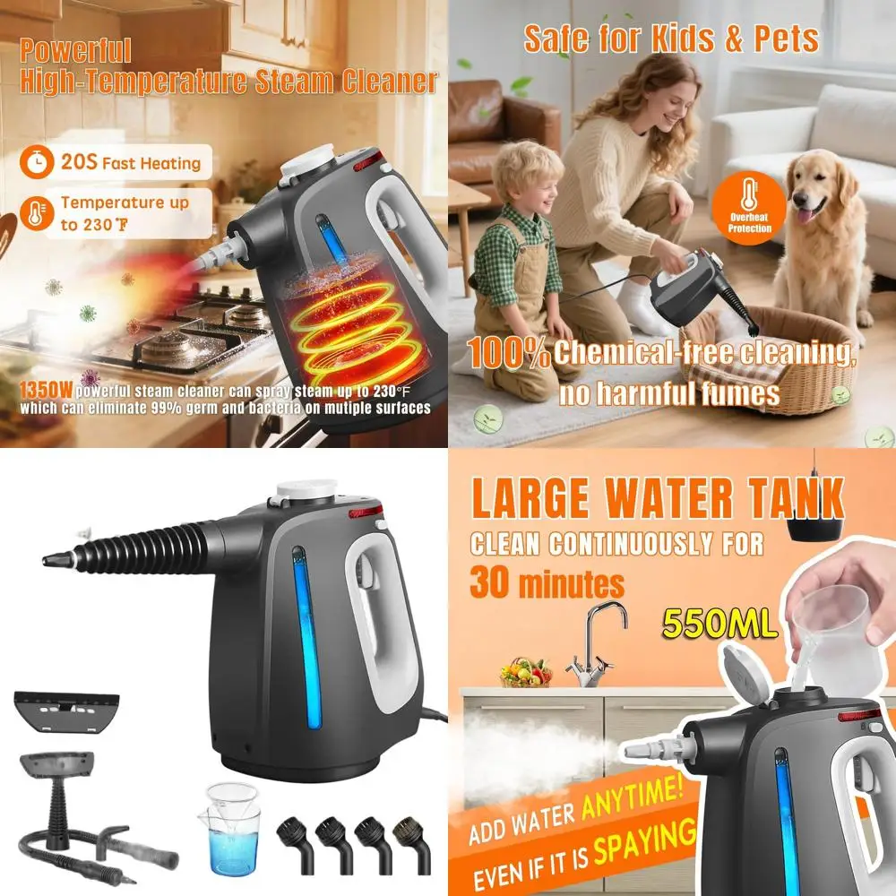 

Portable 1350W Steam Cleaner with 14 Accessories for Home, Fast Heat-Up Multi-Surface Cleaning