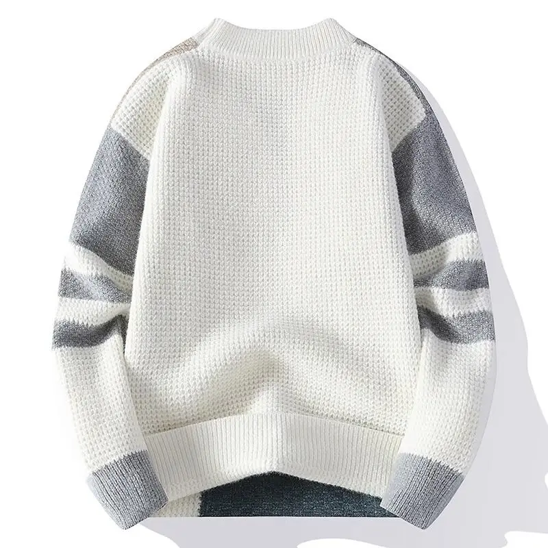 الخريف الشتاء موضة الجولة الرقبة طويلة الأكمام البلوفرات ملابس للرجال المرقعة اللون حجب الحياكة الكورية فضفاض القمم JJ743