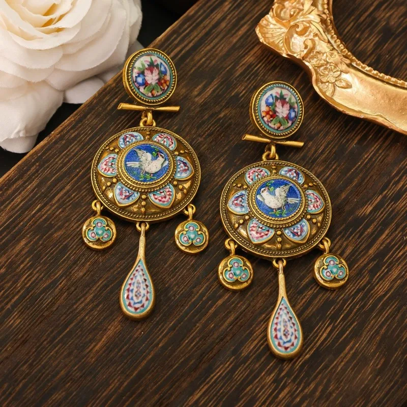 Retro Court waterrdrop Shape Dangle Earrings in the Middle Ages Ethnic Style Vintage Earrings Travel Vacation Earrings Copper