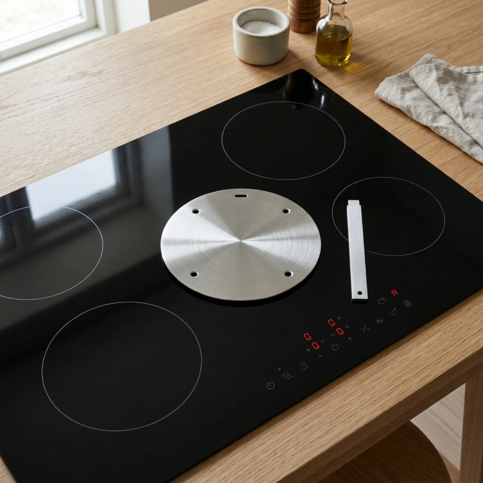 Induction Heat Distributor Plate Brushed Cooktop Heat Distributor with Detachable Handle for Home Cooks, Kitchen