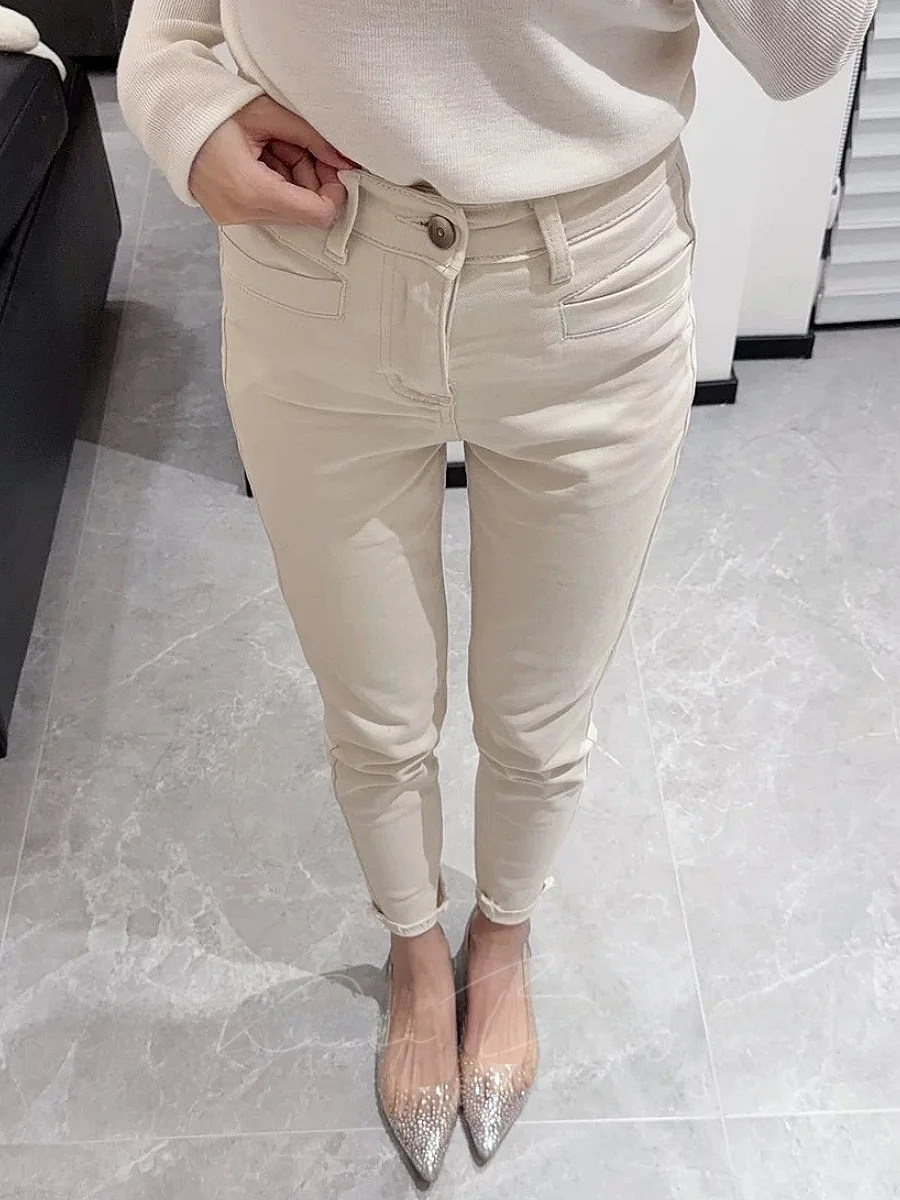 

Женские джинсы с высокой талией, облегающие, на флисовой подкладке, из эластичного хлопкового денима, повседневные, для зимнего сезона, модные