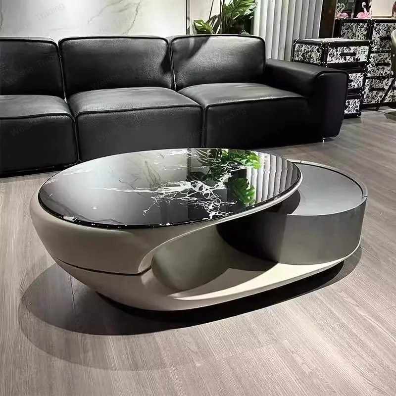 Microcrystalline stone oval special-shaped coffee table small apartment living room tea table modern high-end luxury stone