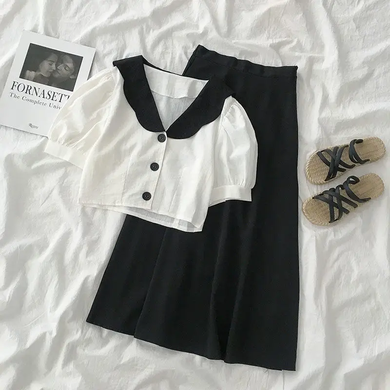 

Women's Suit 2025 New Summer Student Clothing Korean-style Two-piece Set Fashionable Short Top High Waist Skirt