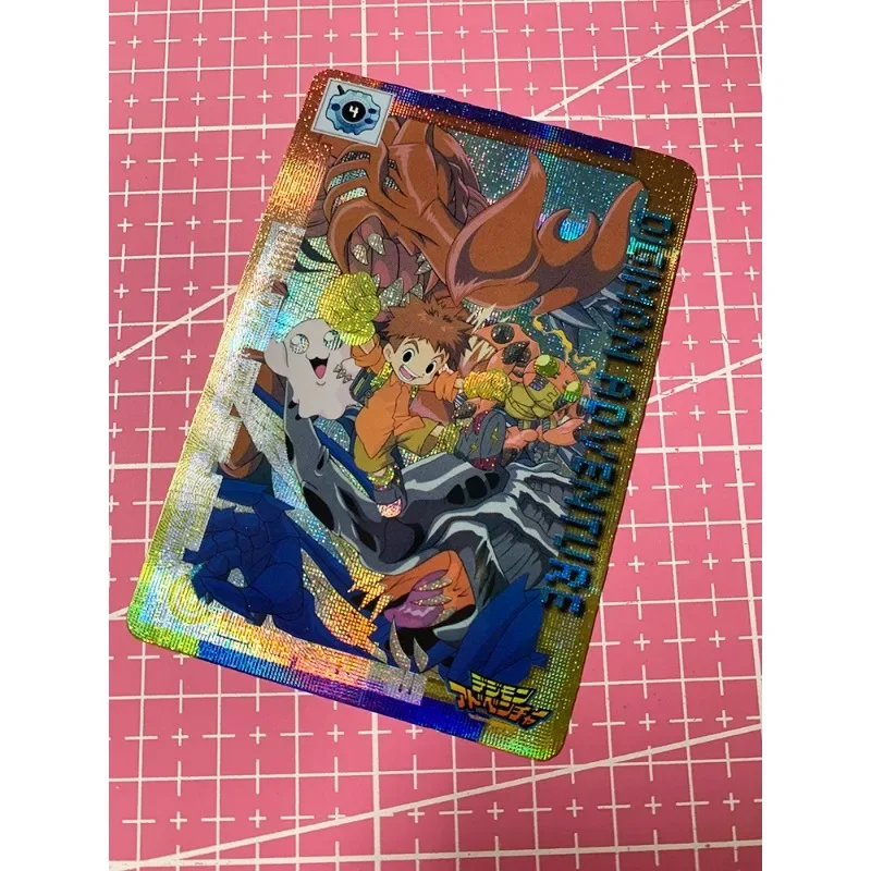 9PCS/SET Digimon Adventure Metal Greymon Were Garurumon Self Made Refraction Flash Card Anime Classics Game Collection Cards Toy