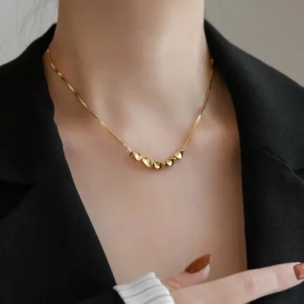 316 Stainless Steel Ultra Thin Snake Chain Five Irregular Twisted Bean Bead Choker Gold Silver Minimal Cool Basic Single Necklac