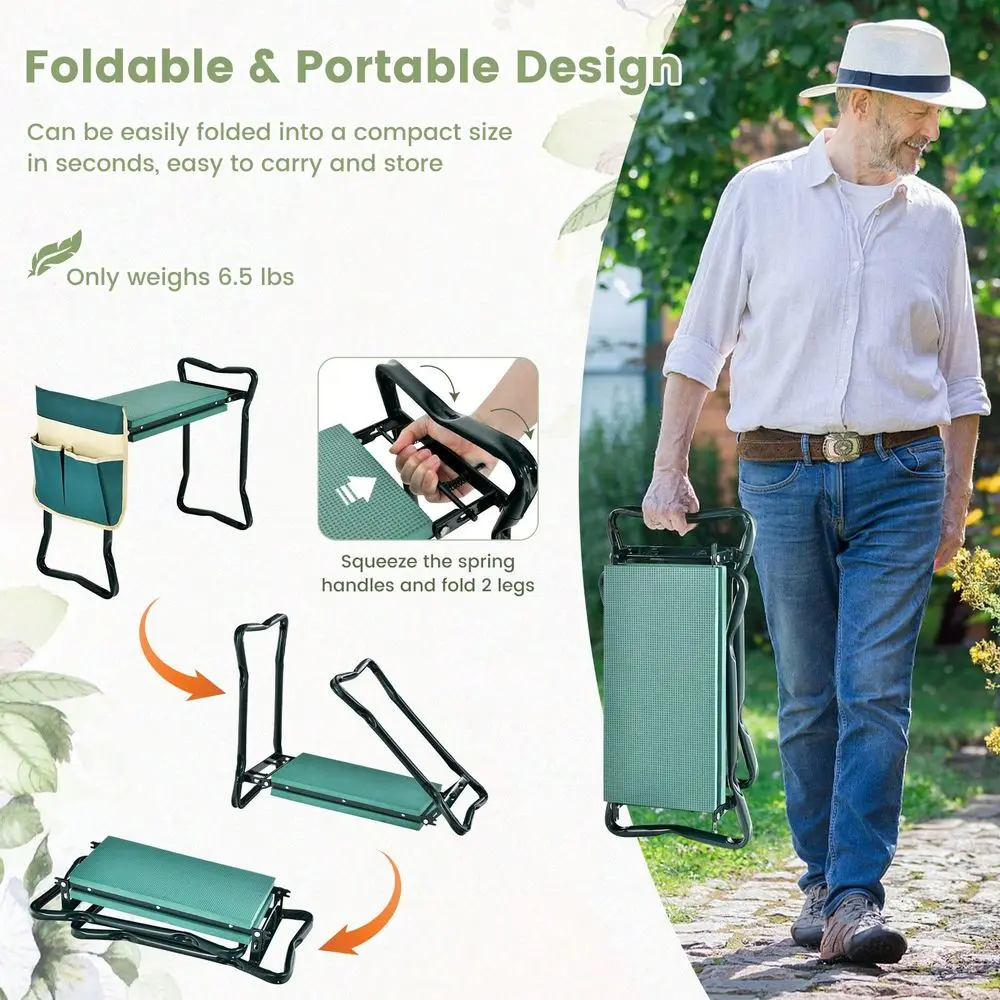 

Foldable Garden Stool Heavy Duty Gardening Bench With 1 2 Pouch