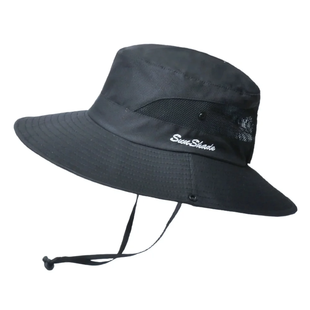 Women Ponytail Hole Fisherman Hat Polyester Breathable Summer Outdoor Folding Portable Sun Hat