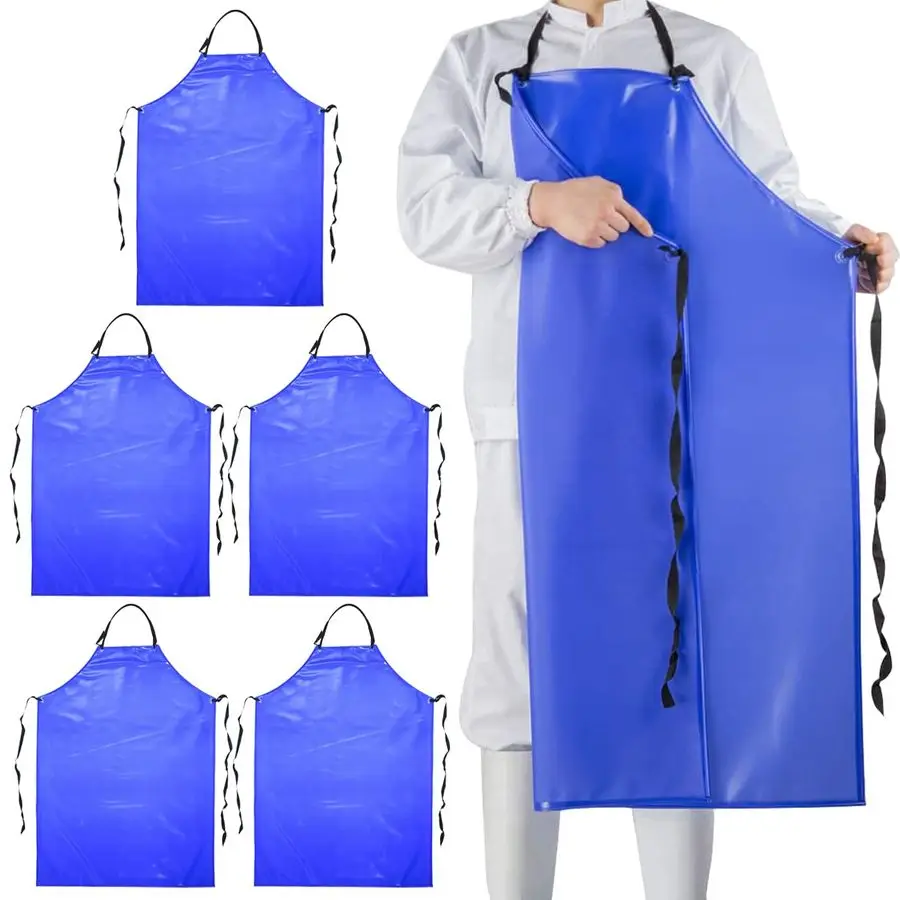 

Resistant Vinyl Apron Blue Plus Size Unisex PVC Aprons for Dishwashing,Dog Grooming,Gardening,Fish Cleaning,Lab Work5 Pack