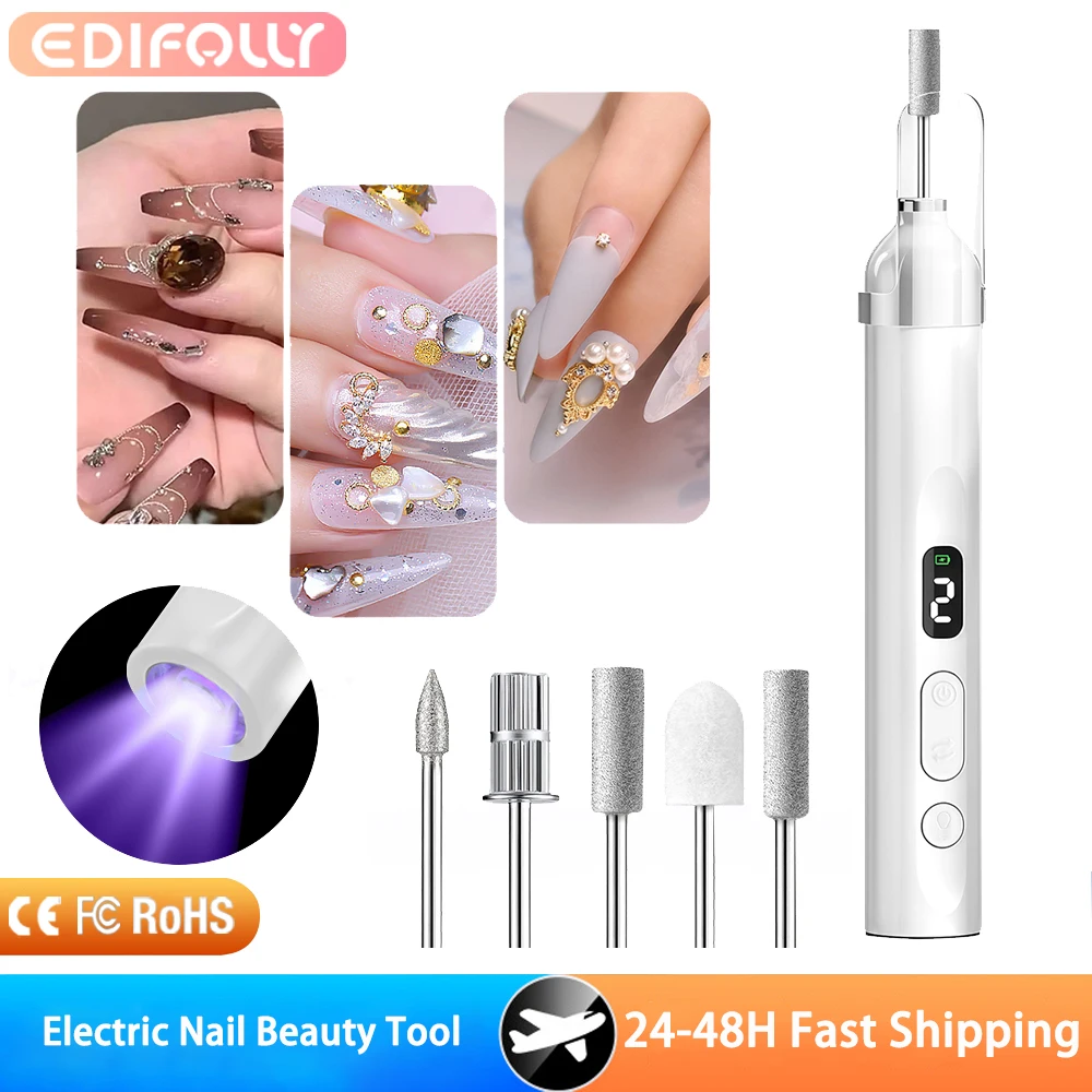 

Электрическая дрель для лака для ногтей 6 в 1, со светодиодной подсветкой, беспроводная электрическая ручка для маникюра, шлифовальная машина для ногтей для удаления геля