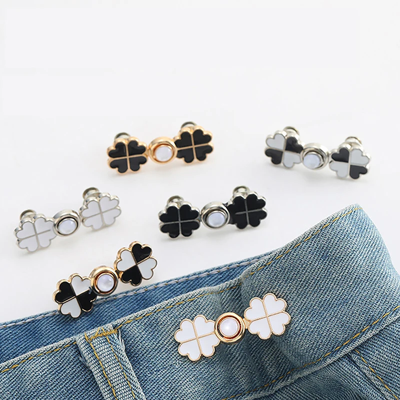 Modieuze Vier Klavertjes Metalen Jeans Knoop Snaps Afneembare Broek Clips Taille Gesp Diy Taille Strakker