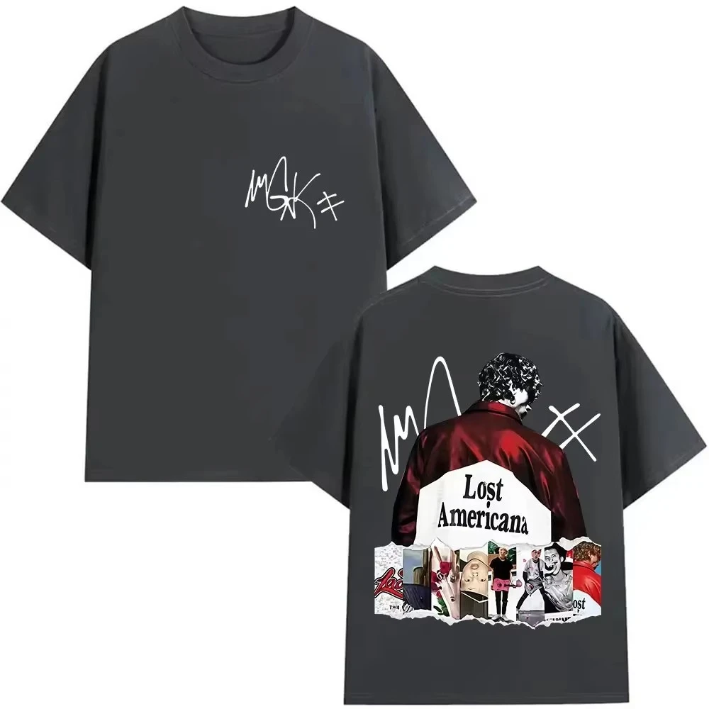 مغني الراب MGK Lost Americana Tour Album 2025 Merch تي شيرت الرجال النساء الهيب هوب موسيقى البوب تي شيرت جودة عالية قصيرة الأكمام عادية