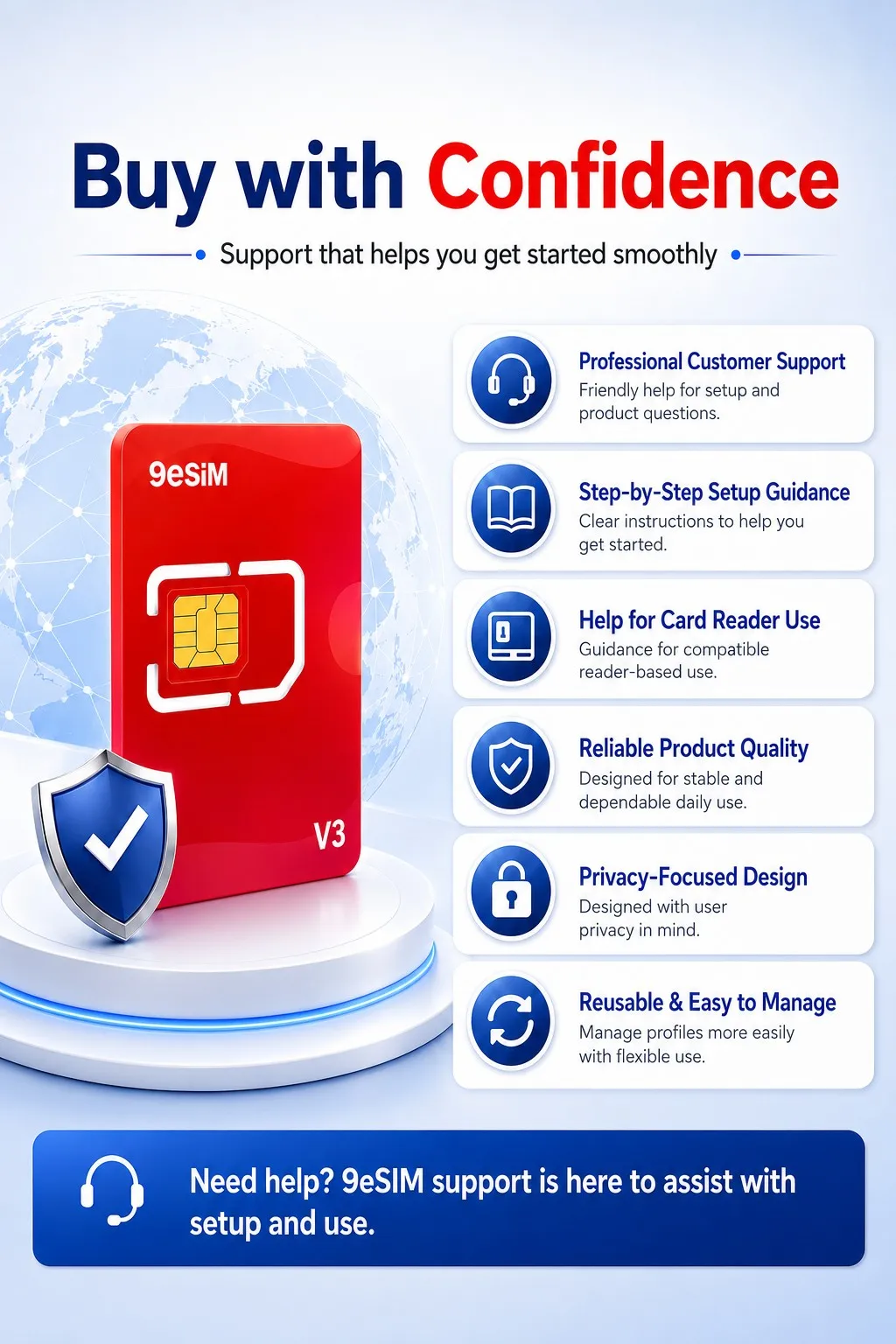 9esim V3 Physical ESIM Write Card Mobile Unlimited Download Profile Compatible with ESIM Unlocked Mobile Phones Support STK Menu