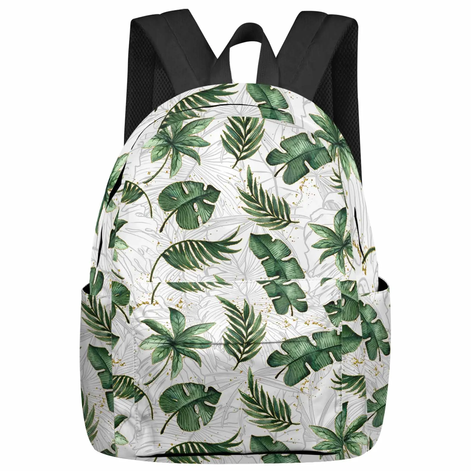 

Watercolor Tropical Plant Turtle Back Palm Leaves Large Capacity Multi Pocket Travel Backpacks Schoolbag Women Laptop Rucksack