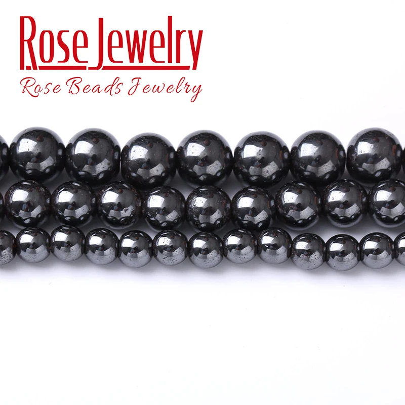 7A Natural Black Hematite Beads Smooth Stone  Energy Healing Power Beads For Jewelry Making DIY Bracelets 4 6 8 10 12mm 15