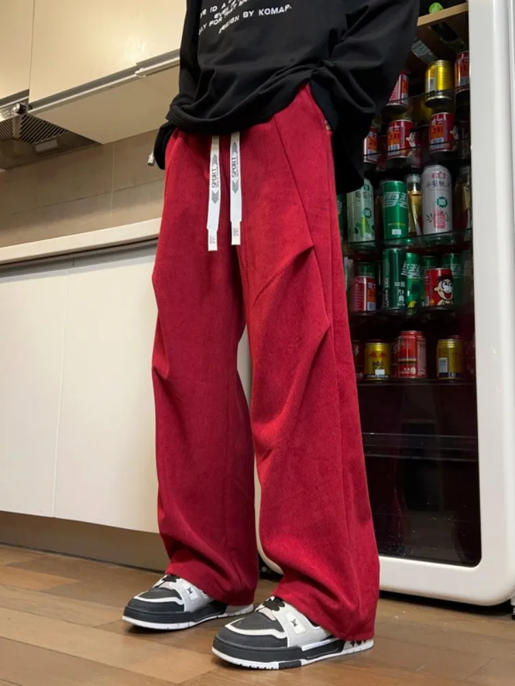 

Loose Straight Leg Men's Cargo Pants Spring 2025 New American Sle Fold Design Casual Trousers Youthful Energy Bla ey White