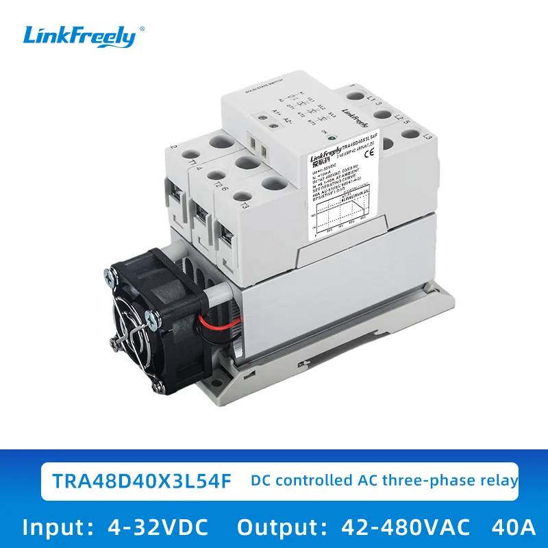 TRA48D40x3L54F Ultra-Thin DC Control AC Three-Phase Solid State Relay with Heat Module Sink and DIN Rail Mounting 480VAC