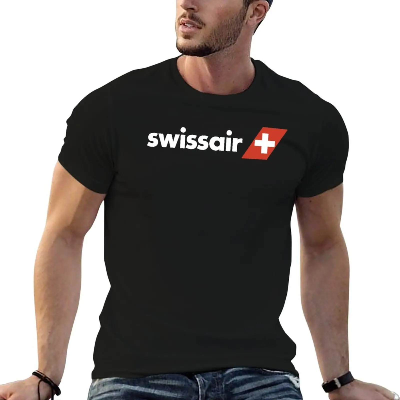 Swissair T-Shirt Basic Simple Design Short Sleeve Shirt