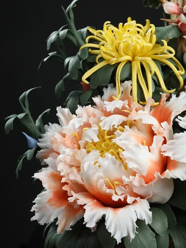 Traditional Porcelain Flower Crafts Living Room Decoration Ceramic Hotel
