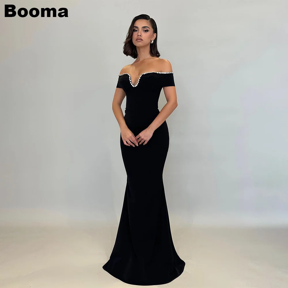 

Booma Black Elegant Mermaid Formal Dresses Off Shoulder Beading Women's Evening Dress Floor Length Party Prom Gowns Bespoke